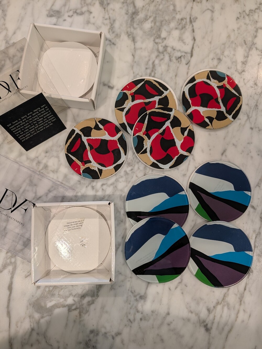 DvF Patterned Glass Coasters - Two Sets Of 4